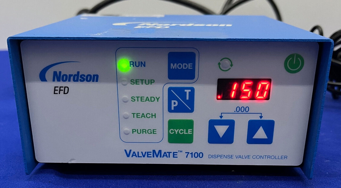 NORDSON EFD VALVEMATE™ 7100 DISPENSE CONTROLLERS QTY 3 W/ 3 FOOT PEDALS/1 SUPPLY