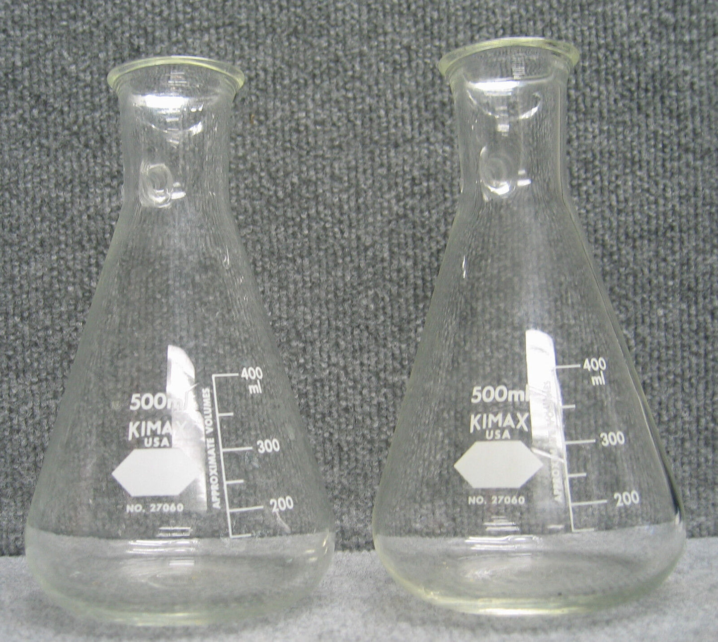 'QTY OF 2' KIMAX NO.27060 500ml GLASS TUBULATION ERLENMEYER FILTERING FLASKS