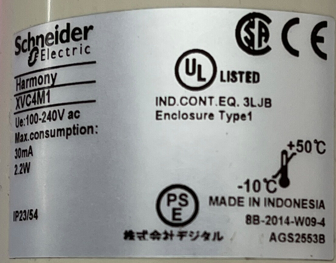 TORRE DE ILUMINACIÓN ROJA HARMONY DE SCHNEIDER ELECTRIC XVC4M1 DE 100-240 V CON INTERRUPTOR DE ENCENDIDO Y APAGADO