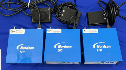 NORDSON EFD VALVEMATE™ 7100 DISPENSE CONTROLLERS QTY 3 W/ 3 FOOT PEDALS/1 SUPPLY