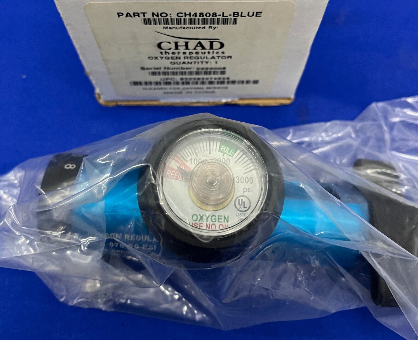 REGULADOR DE OXÍGENO CHAD THERAPEUTICS CH4808-L-BLUE CGA 870 50 PSI