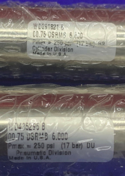 QTY 4 - PARKER WD435296 B 00.75 BORE 6" STROKE ROUND BODY PNEUMATIC CYLINDERS