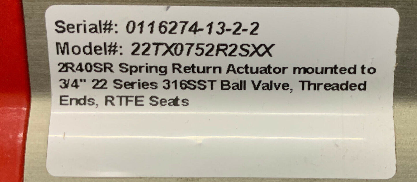 VÁLVULA DE BOLA NEUMÁTICA CON ACTUADOR DE RETORNO POR RESORTE TRIAC CONTROLS 22TX0752R2SXX