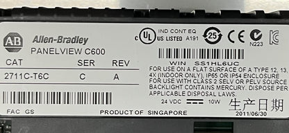 Allen Bradley AB PANELVIEW C600 2711C-T6C SER C con GABINETE - PIEZAS/REPARACIÓN