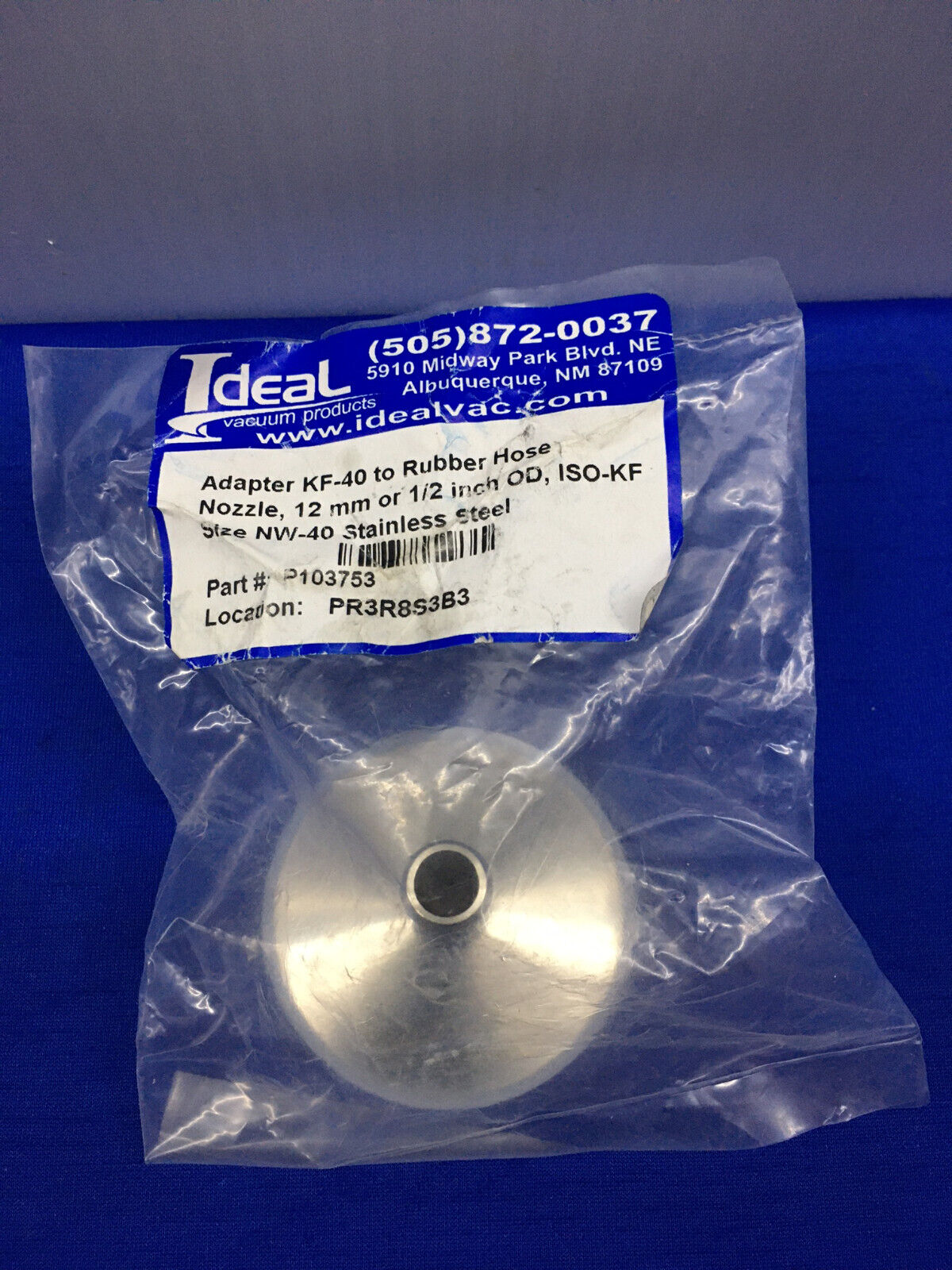 IDEAL VACUUM PRODUCTS P103753 ADAPTER KF-40 TO RUBBER HOSE NOZZLE