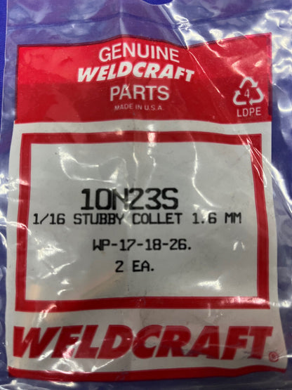 1 LOT OF 2 PACKAGES -  Weldcraft Stubby Collet 10N23S 1.6mm