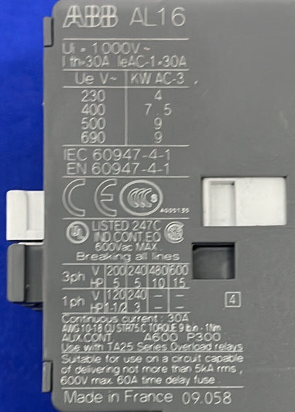 ABB AL16 AL16-30-10 &amp; E16DU THERMISCHES ÜBERLASTUNGSSTEUERRELAIS 