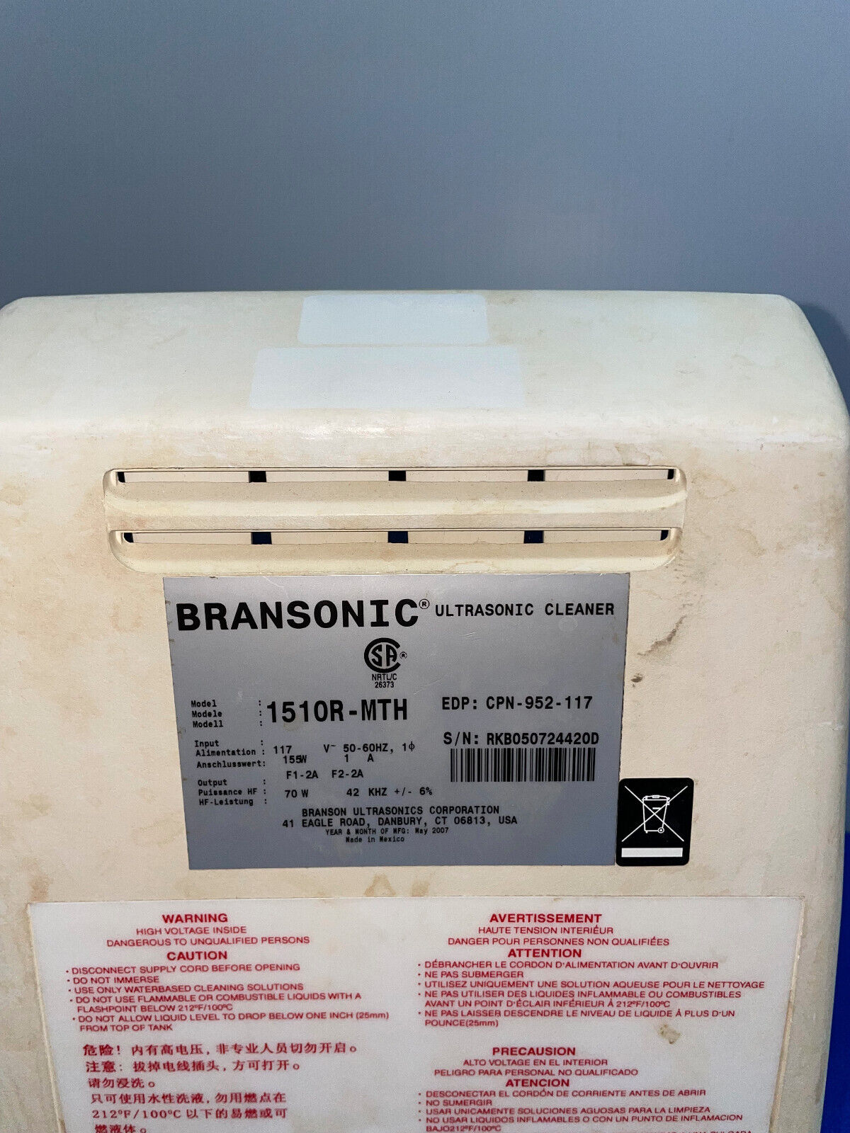 BRANSONIC, 1510R-MTH, LIMPIADOR ULTRASÓNICO