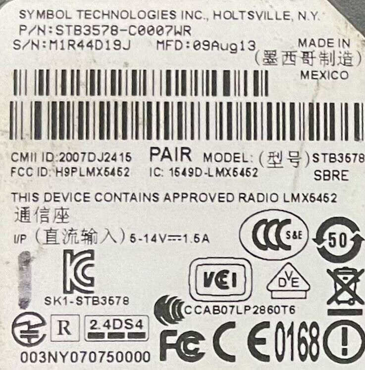 ESCÁNER DE CÓDIGO DE BARRAS MOTOROLA LS3578 CON ESTACIÓN DE CARGA STB3578 - LOTE DE 2