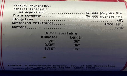 X-ERGON STAIN-PLUS T XER 123T 200-7-123T SS TIG-LEGIERUNG 36" X 1/16" - MENGE 311 STANGEN 