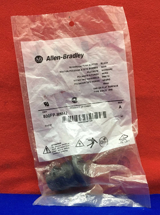 Pulsador Allen Bradley AB 800FP-MM42 con forma de hongo, color negro