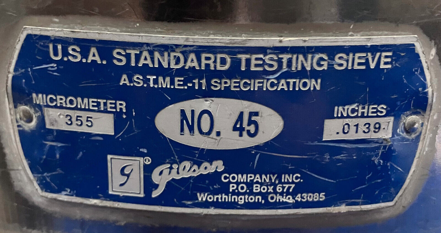 GILSON NO. 45 USA STANDARD TESTING SIEVE,MICROMETER 355,0.0139 INCHES LOT OF 2