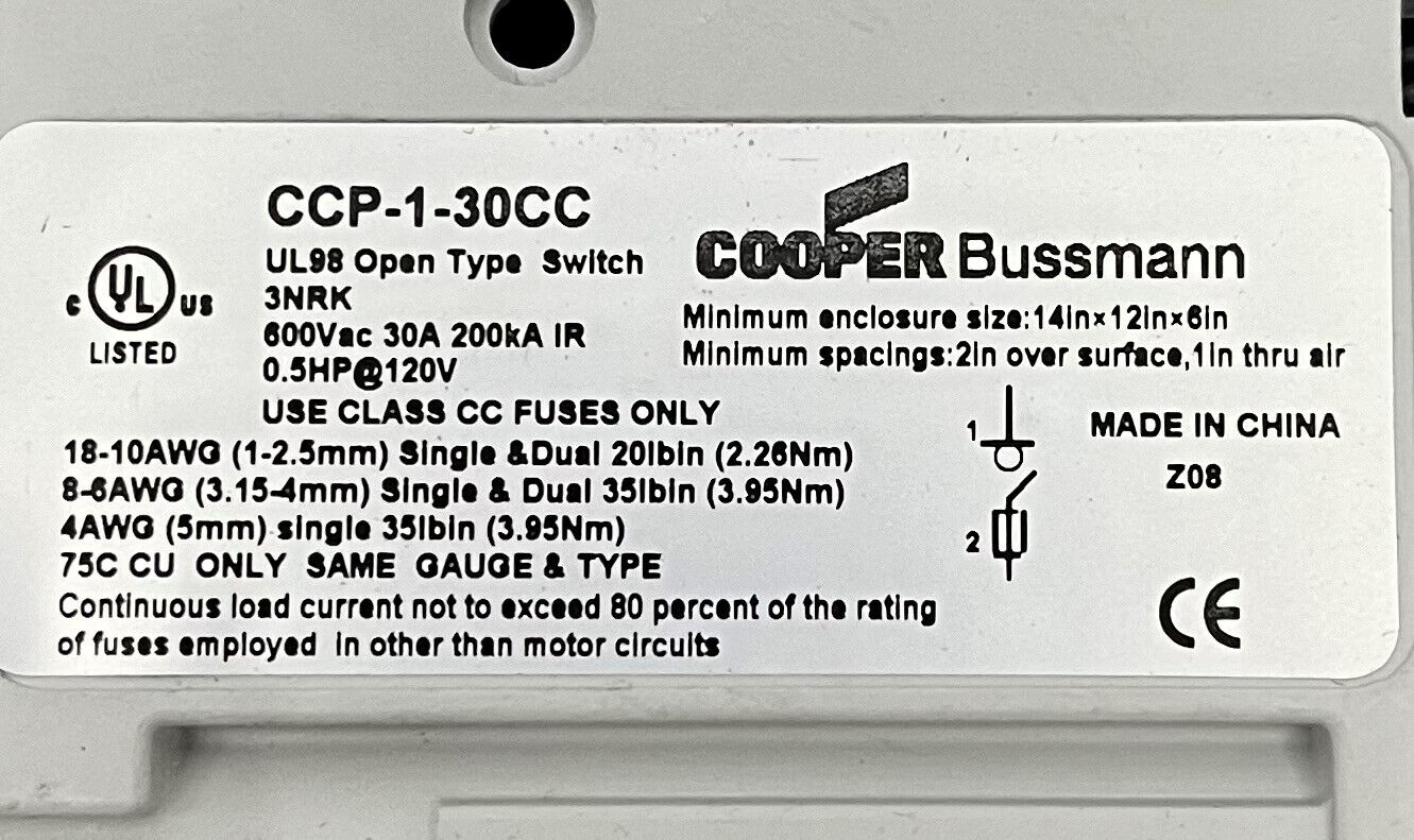 COPPER BUSSMANN CCP-1-30CC FUSE HOLDER BREAKER 600VAC 30A LOT OF 3