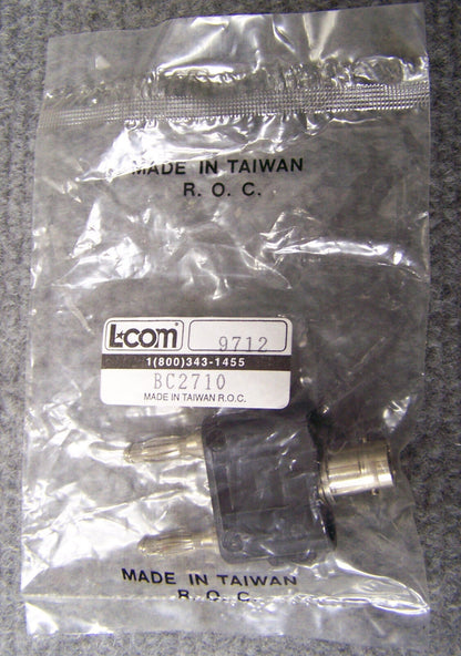 L-COM  / LCOM BC2710 / 9712 TEST ADAPTER BNC FEMALE / DUAL BANANA PLUG