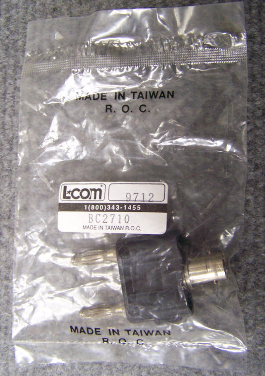 ADAPTADOR DE PRUEBA L-COM / LCOM BC2710 / 9712 BNC HEMBRA / CONECTOR BANANA DOBLE