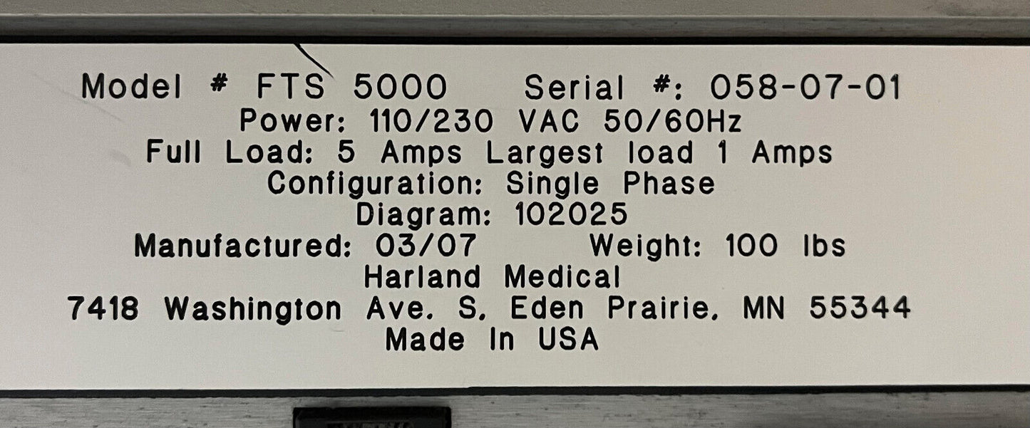 SISTEMA DE PRUEBA DE FRICCIÓN HARLAND MEDICAL SYSTEM FTS5000 / FTS 5000 - PIEZAS/REPARACIÓN