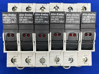 ALLEN BRADLEY 1492-FB1C30-L FUSE HOLDER 30A 600V 1 POLE SER B CLASS CC LOT OF 6