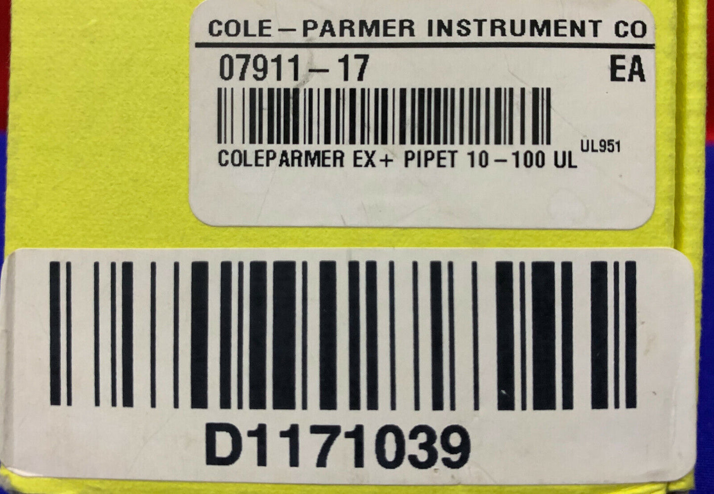 COLE PARMER 07911-17 ADJUSTABLE VOLUME PIPETTE 10 - 100UL