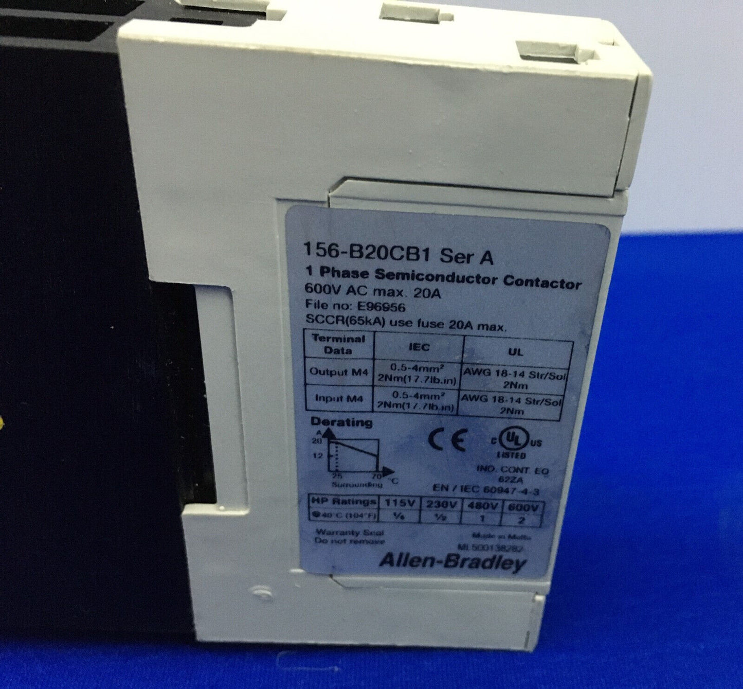 Allen-Bradley AB 156-B20CB1 156B20CB1 SERIE A CONTACTOR DE ESTADO SÓLIDO MONOFÁSICO