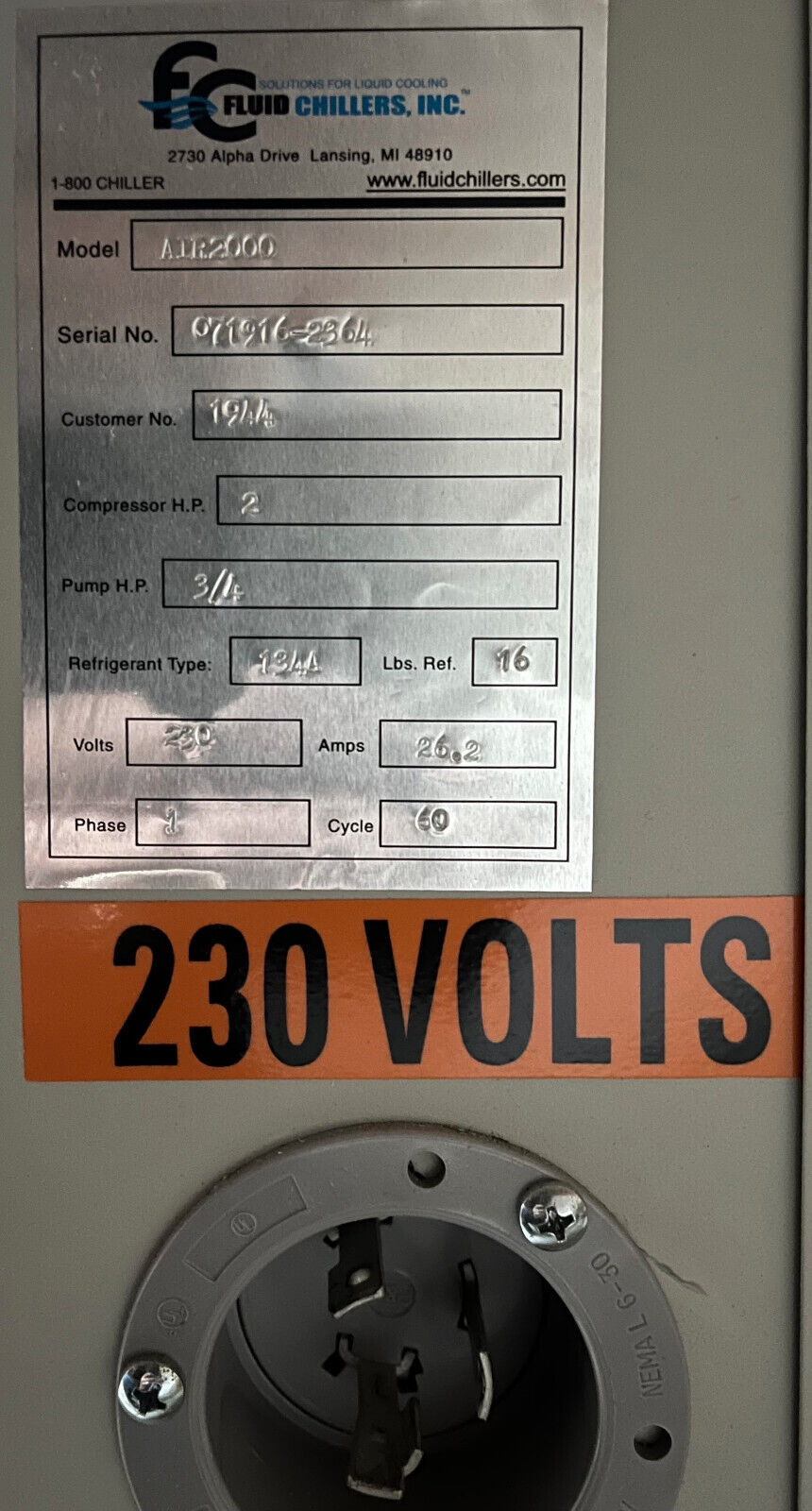 ENFRIADOR DE FLUIDOS AIR2000 PN 205585 230V - PARA PIEZAS/REPARACIÓN