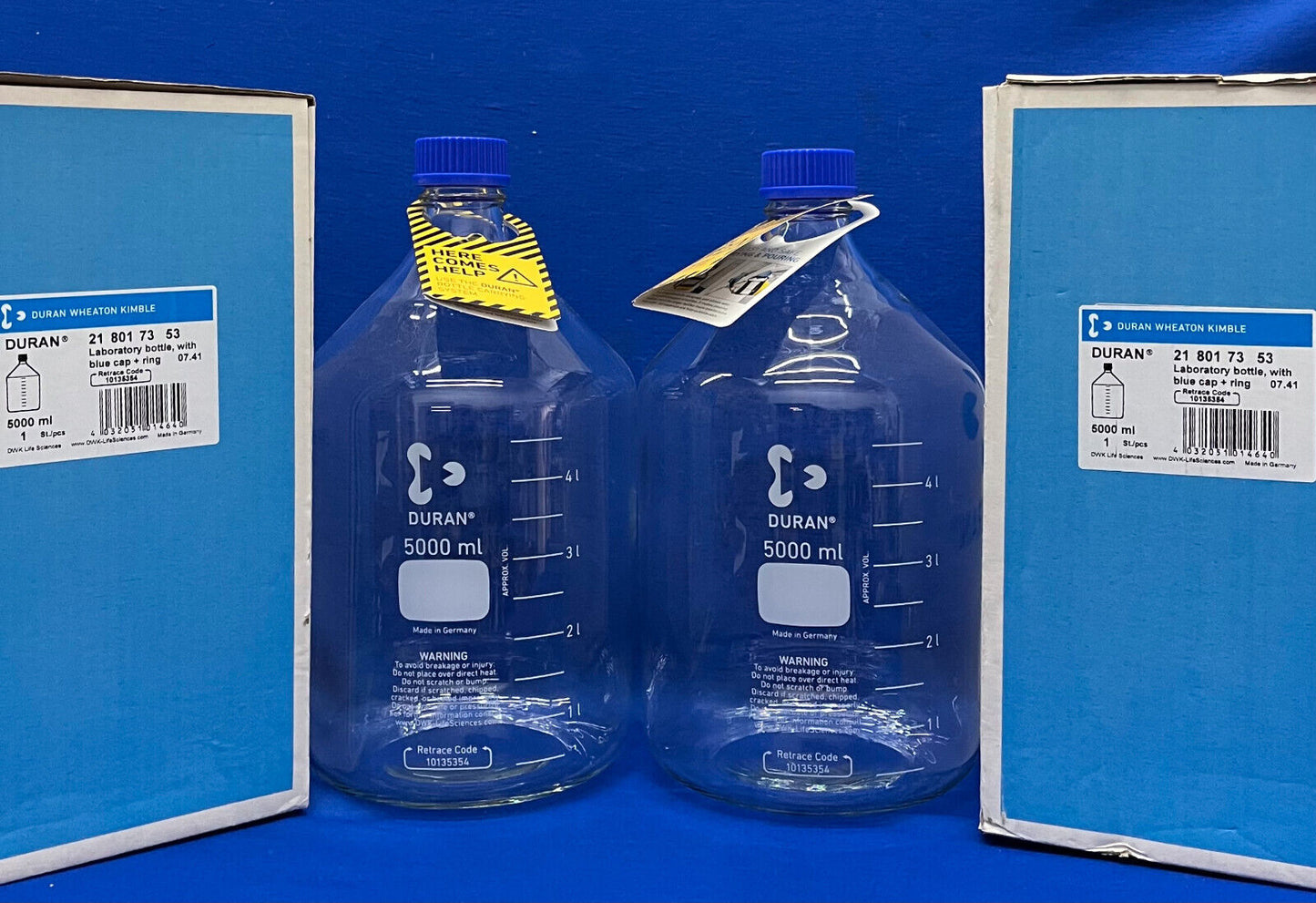 DURAN ®  DWK 218017353 LABORATORY BOTTLE 5000mL GL45 SCREW CAP - 1 LOT QTY 2