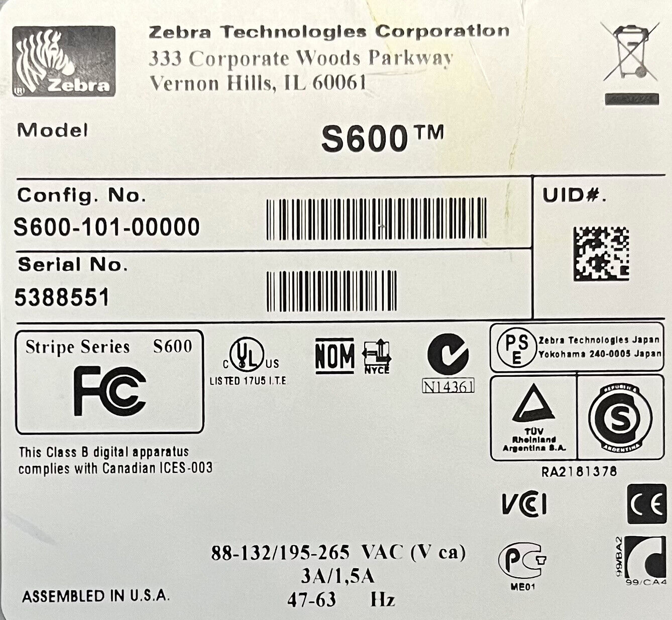 ZEBRA STRIPE ® S600 ™  PRINTER S600-101-00000 - 1 LOT QTY 2 - PARTS/REPAIR