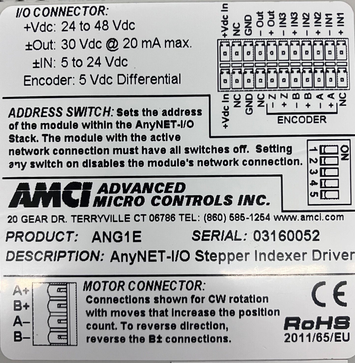 ADVANCED MICRO CONTROLS INC (AMCI) ANG1E  ANYNET I/O CONNECTOR: 24-48 VDC