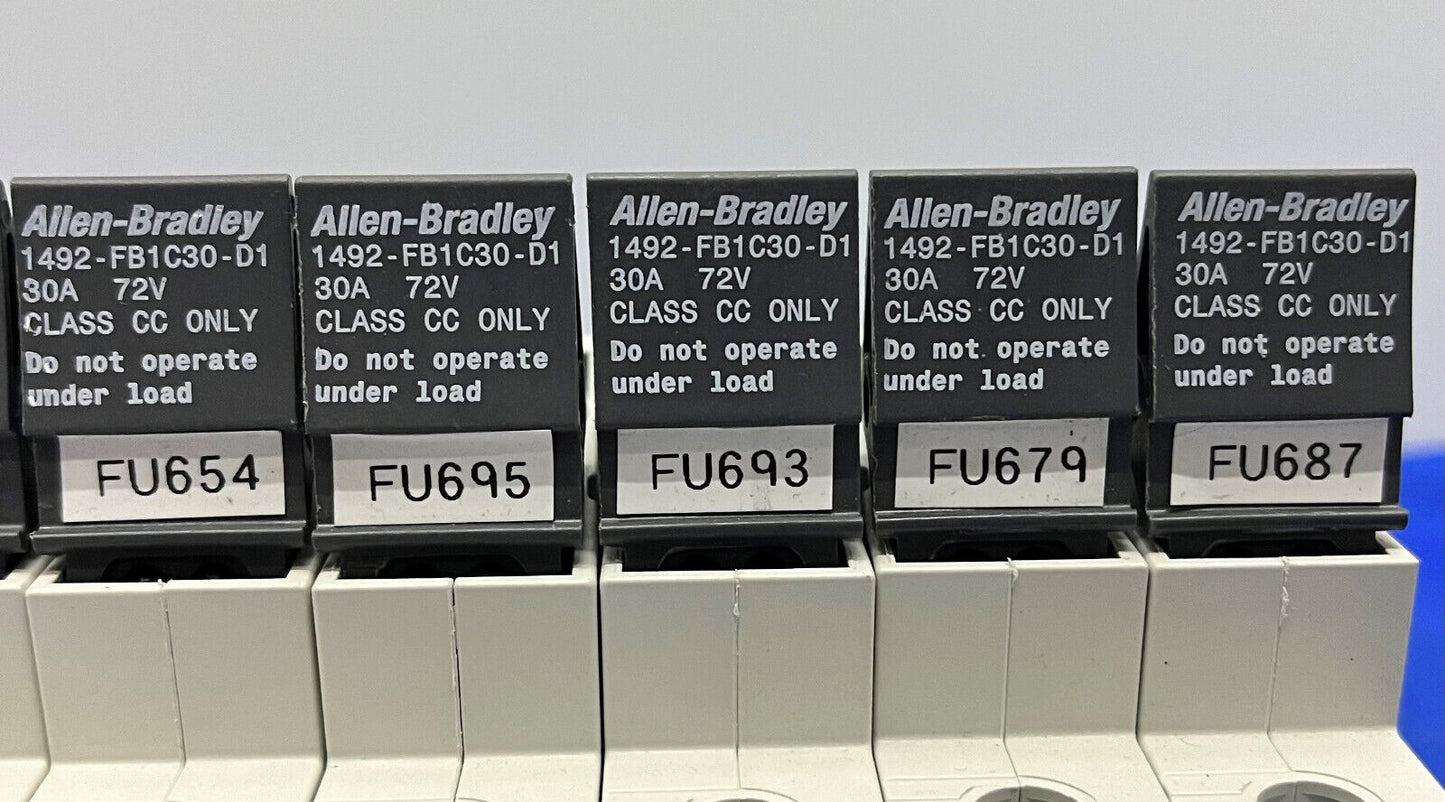 AB ALLEN BRADLEY 1492-FB1C30-D1 SICHERUNGSHALTER 72 V 30 Ampere, 9 Stück