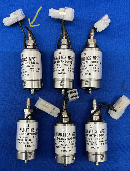 1 LOT QTY OF 6 - NUMATICS MPG LS03M7H00B51A VALVE 24VDC .65W 100/50 PSI 1107-B