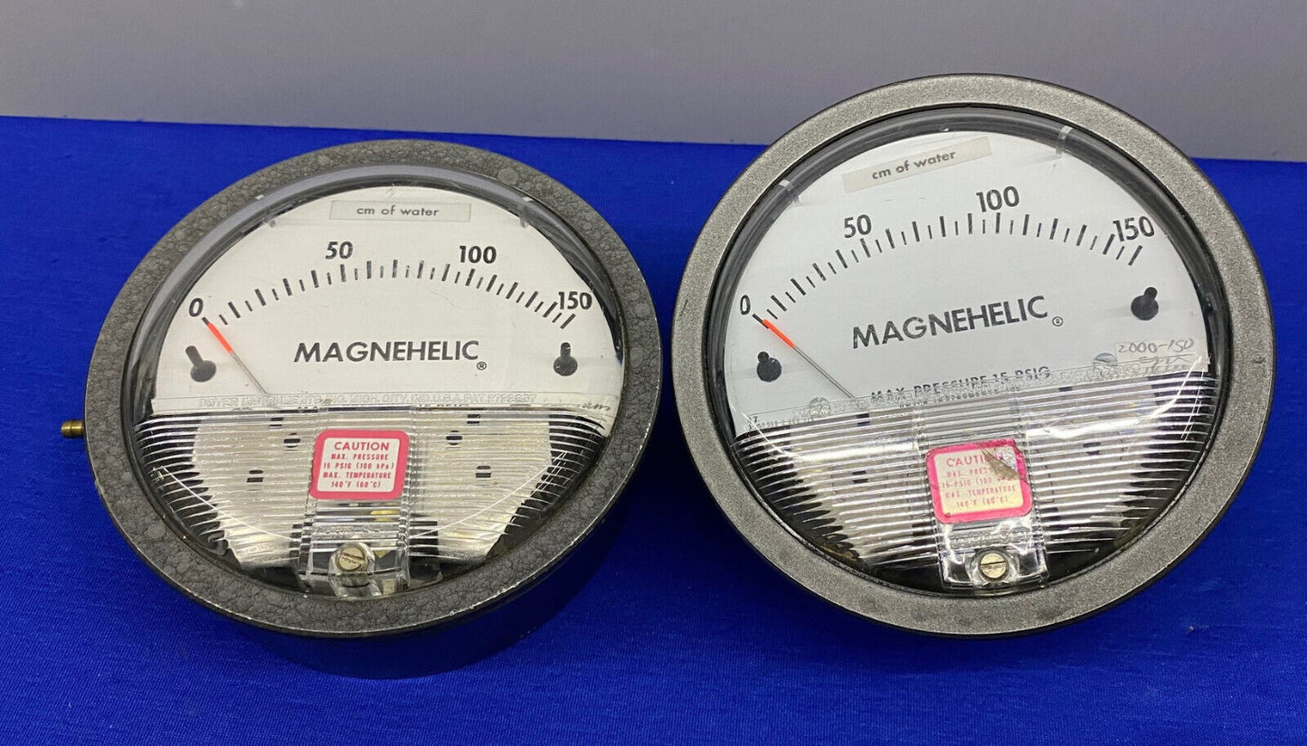 DWYER MAGNEHELIC 2000-150CM WATER PRESSURE GAUGE MAX PRESS 15 PSIG - 1 LOT OF 2