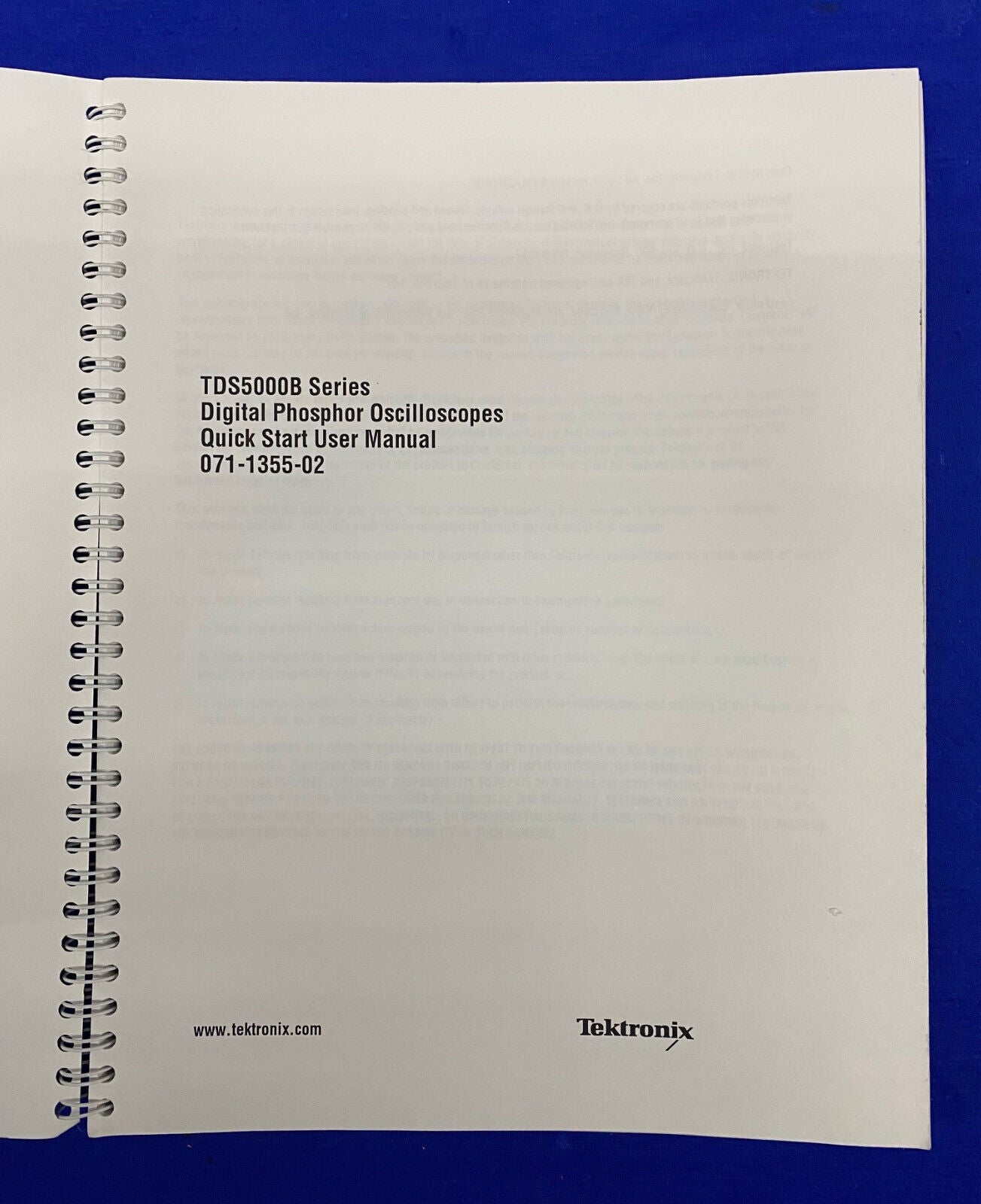 TEKTRONIX ® TDS5000B SERIES / 071-1355-02 DIGITAL PHOSPHOR OSCILLOSCOPES MANUAL