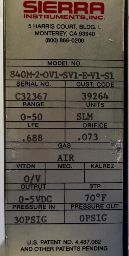 SIERRA-MASSENDURCHFLUSSREGLER 840M-2-OV1-SV1-E-V1-S1 30PSIG 
