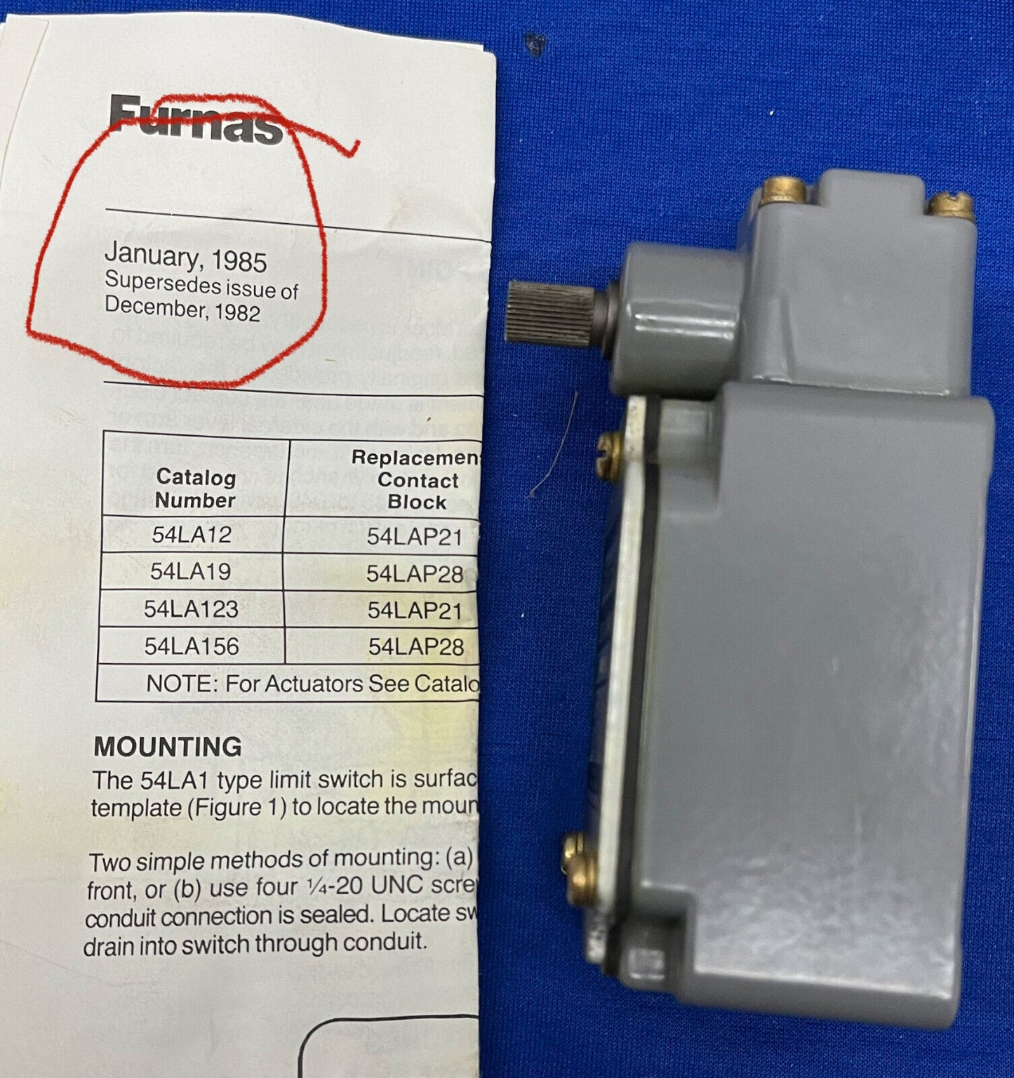 FURNAS OILTIGHT LIMIT SWITCH 54LA19 / 54LA1-9 (Old Stock)