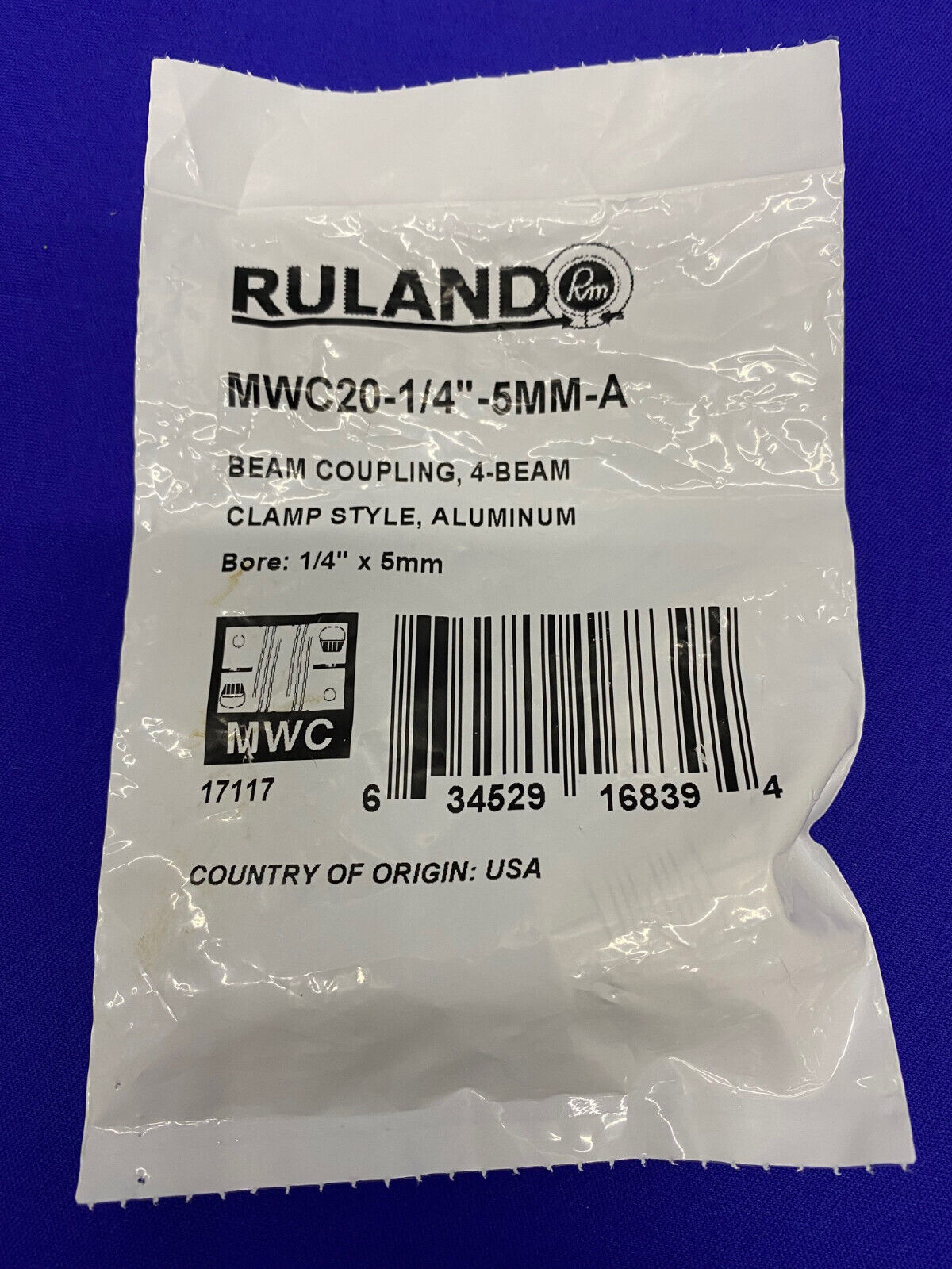 RULAND MWC20-1/4"-5MM-A BEAM COUPLING, 4-BEAM CLAMP STYLE