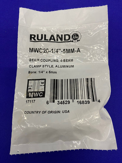 RULAND MWC20-1/4"-5MM-A BEAM COUPLING, 4-BEAM CLAMP STYLE