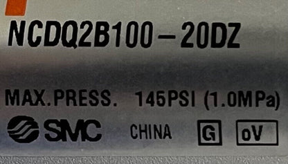 SMC NCDQ2B100-20DZ AIR PNEUMATIC CYLINDER  w/VM1000-4NU-08 & SYA3140