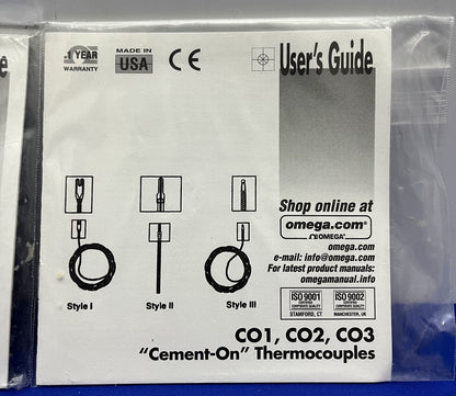 TERMOPARES OMEGA CO3-K "CEMENT-ON" "MONTAJE EN SUPERFICIE" CALIBRE 30 - 1 LOTE DE 2