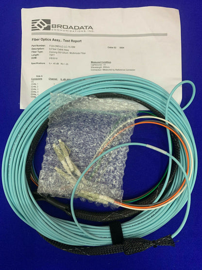 QTY 2 - BROADATA FC6-OM3-LC-LC-75-ISM 6-FIBER CABLE ASSY