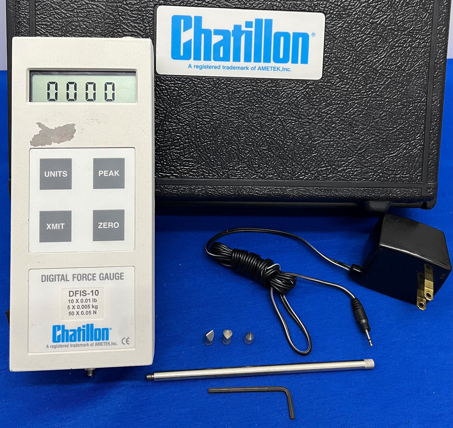 CHATILLON®  10x0.01LB DFIS-10 DIGITAL FORCE GAUGE w/3 ACCESSORIES & POWER SUPPLY