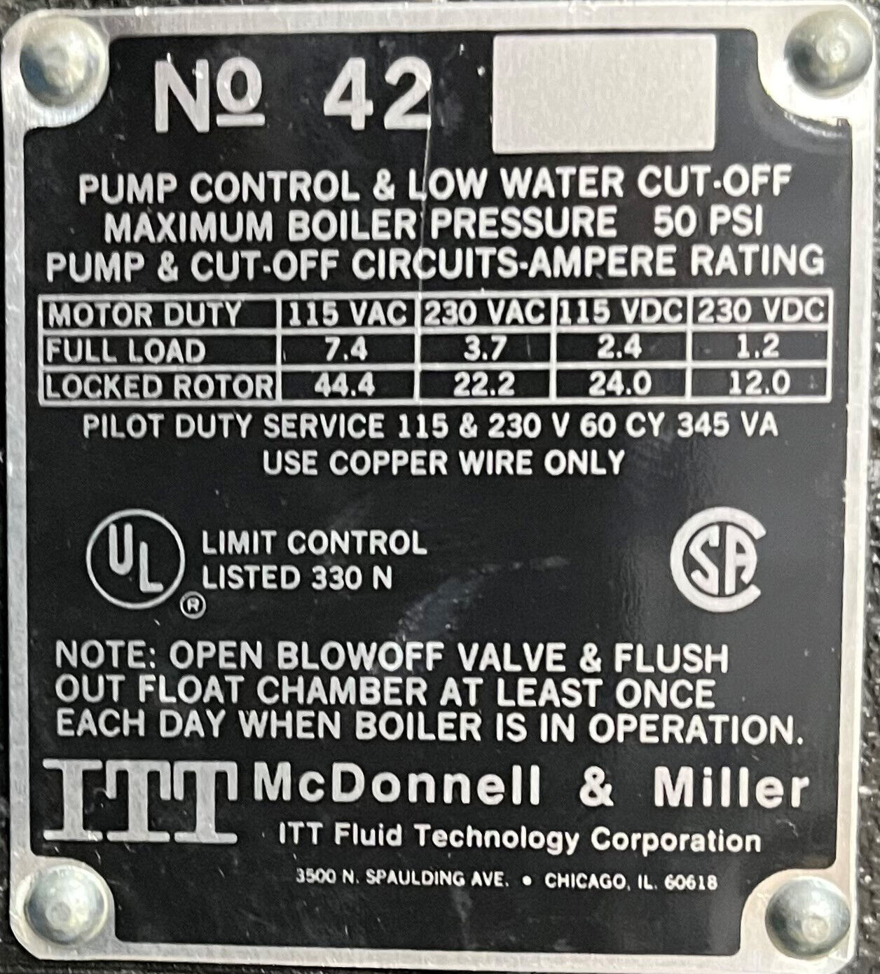 ITT MCDONNELL & MILLER HUMIDIFIER BOILER 42 SERIES PUMP CONTROL PARTS or Repair