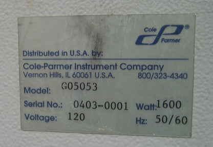 COLE-PARMER VACUUM OVEN G05053 VOLTAGE 120 WATT 1600 HZ 50/60 - NO VACUUM PUMP