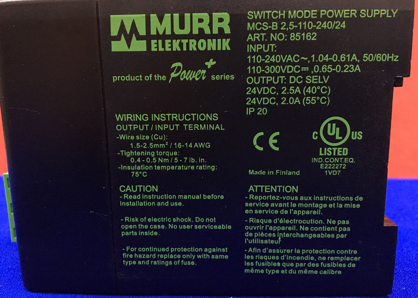 MURR MCS-B 2,5-110-240/24 ART. NO:  85162 SWITCH MODE POWER SUPPLY 58116