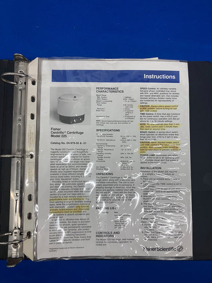 FISHER CENTRIFUGE MODEL 225 MANUAL