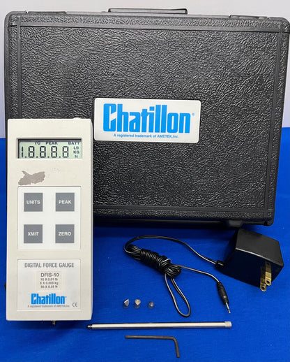 CHATILLON®  10x0.01LB DFIS-10 DIGITAL FORCE GAUGE w/3 ACCESSORIES & POWER SUPPLY