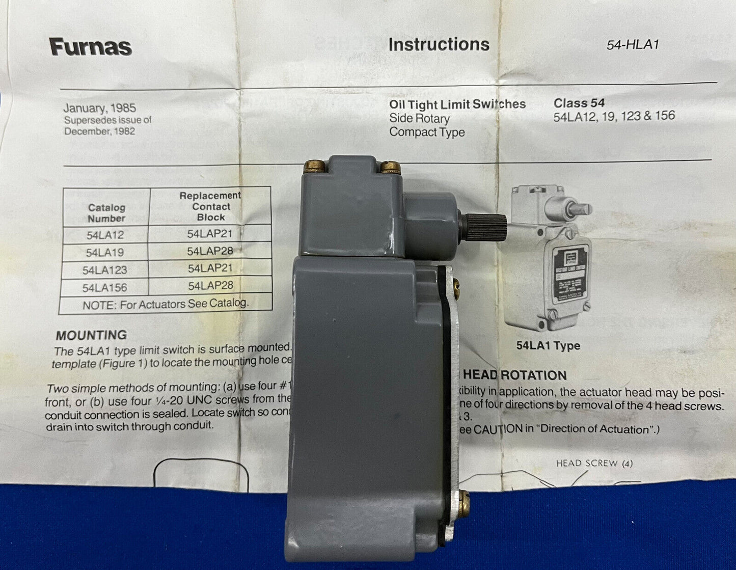 FURNAS OILTIGHT LIMIT SWITCH 54LA19 / 54LA1-9 (Old Stock)