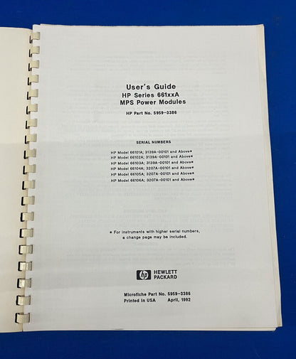 HP HEWLETT PACKARD 5959-3386 USER'S GUIDE FOR HP SERIES 661xxA MPS POWER MODULES