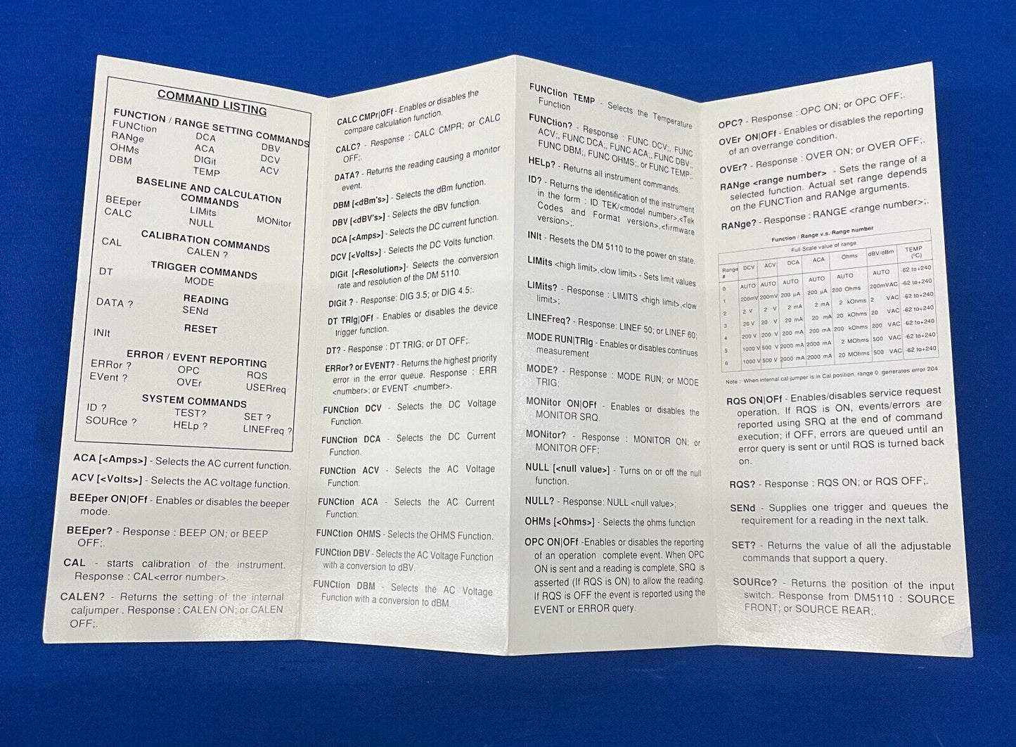 TEKTRONIX DM 5110 PROGRAMMABLE DIGITAL MULTIMETER REFERENCE GUIDE 070-7559-00