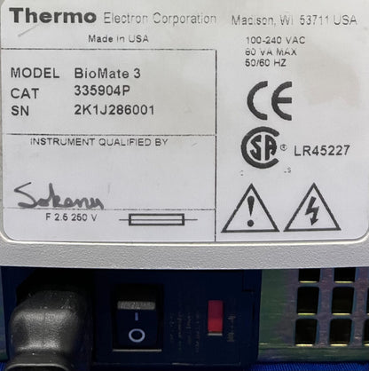 ESPECTROMETRO ESPECTROFOTÓMETRO BIOMATE 3 CAT. 335904P