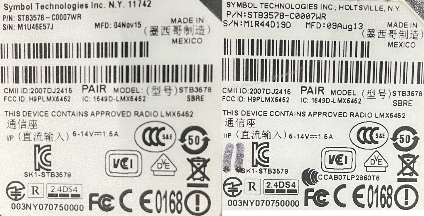 SYMBOL MOTOROLA BARCODE SCANNER LS3578 w/ CHARGING STATION - 1 LOT QTY 2