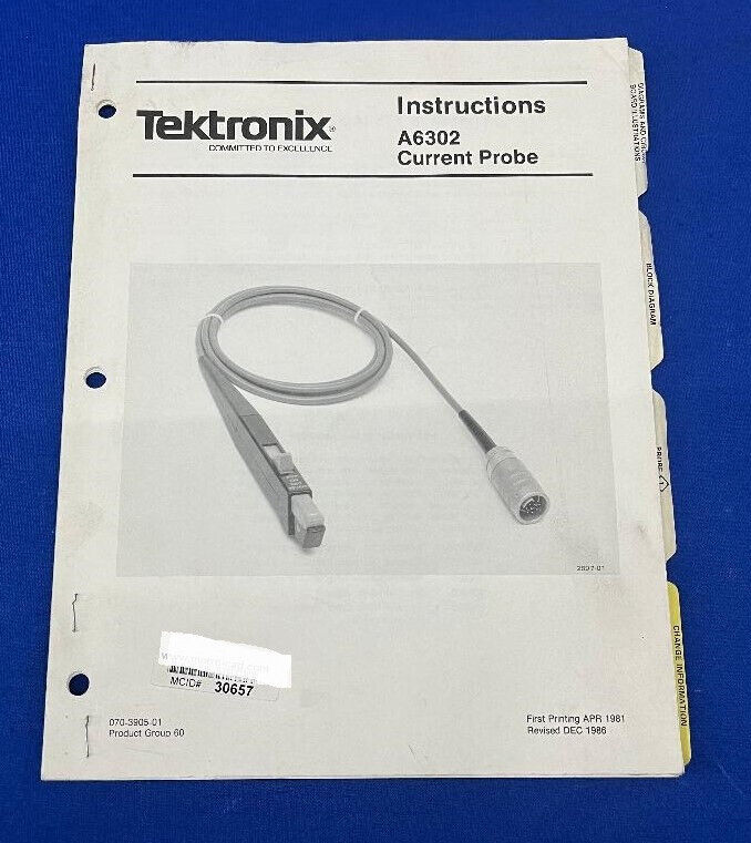 TEKTRONIX ® INSTRUCTIONS 070-3905-01 FOR A6302  CURRENT PROBE